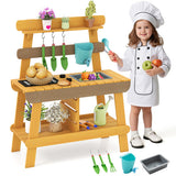 Outdoor Mud Kitchen for Kids Wooden Play Kitchen Toy for Boys Girls Aged 3-8-Yellow