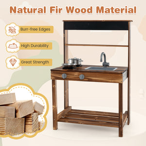 Outdoor Mud Kitchen for Kids with Rotatable Faucet and Removable Sink-Natural