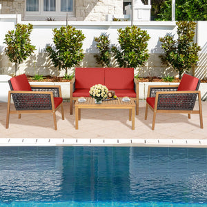 4 Pieces Patio Rattan Furniture Set with Removable Cushions-White