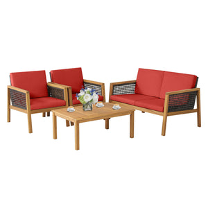 4 Pieces Patio Rattan Furniture Set with Removable Cushions-White