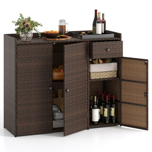 Outdoor PE Wicker Storage Cabinet with 3 Doors for Deck