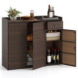 Outdoor PE Wicker Storage Cabinet with 3 Doors for Deck