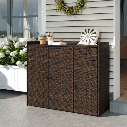 Outdoor PE Wicker Storage Cabinet with 3 Doors for Deck