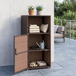 Outdoor PE Wicker Storage Cabinet with Door and Open Compartment for Patio-Brown
