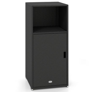Outdoor PE Wicker Storage Cabinet with Door and Open Compartment for Patio-Black