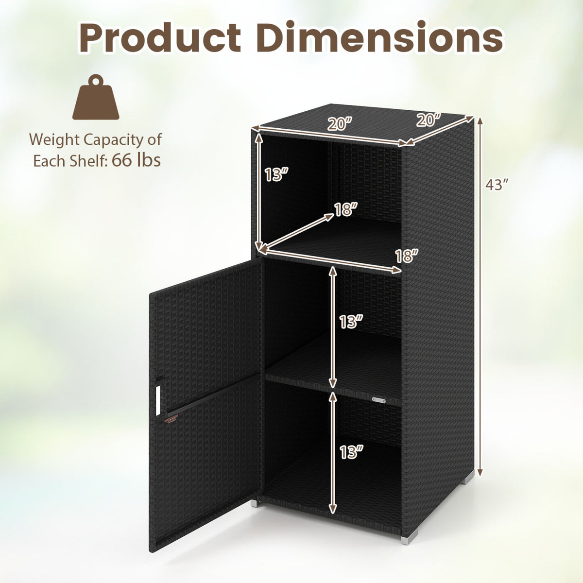 Outdoor PE Wicker Storage Cabinet with Door and Open Compartment for Patio-Black