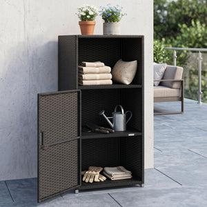Outdoor PE Wicker Storage Cabinet with Door and Open Compartment for Patio-Black