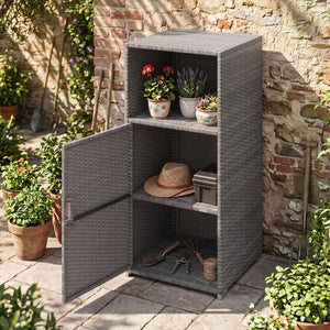 Outdoor PE Wicker Storage Cabinet with Door and Open Compartment for Patio-Gray
