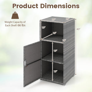 Outdoor PE Wicker Storage Cabinet with Door and Open Compartment for Patio-Gray