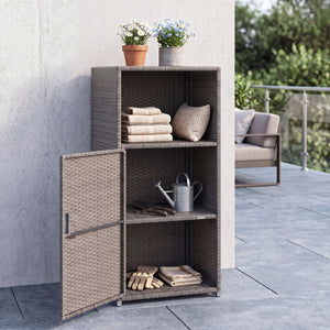 Outdoor PE Wicker Storage Cabinet with Door and Open Compartment for Patio-Gray