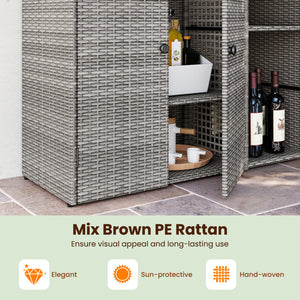 Outdoor PE Wicker Storage Cabinet with 3 Doors and Adjustable Shelves and Drawer-Gray
