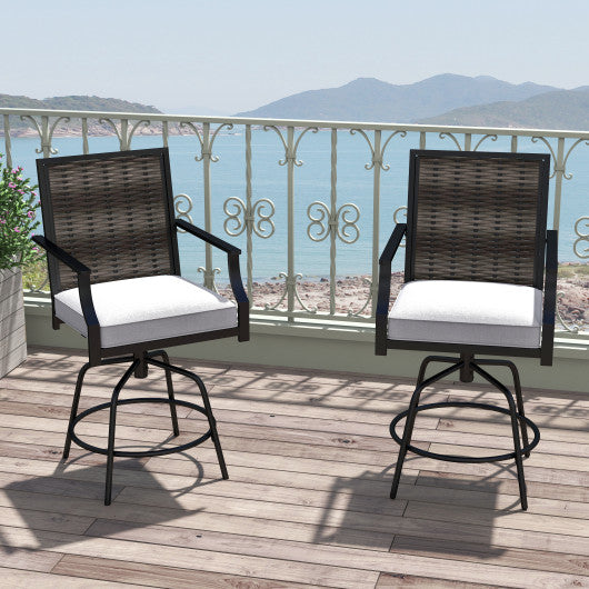 Outdoor PE Wicker Swivel Bar Stools Set of 2 Counter Height Patio Chairs with Back-Grey