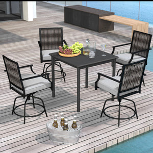 Outdoor PE Wicker Swivel Bar Stools Set of 2 Counter Height Patio Chairs with Back-Grey