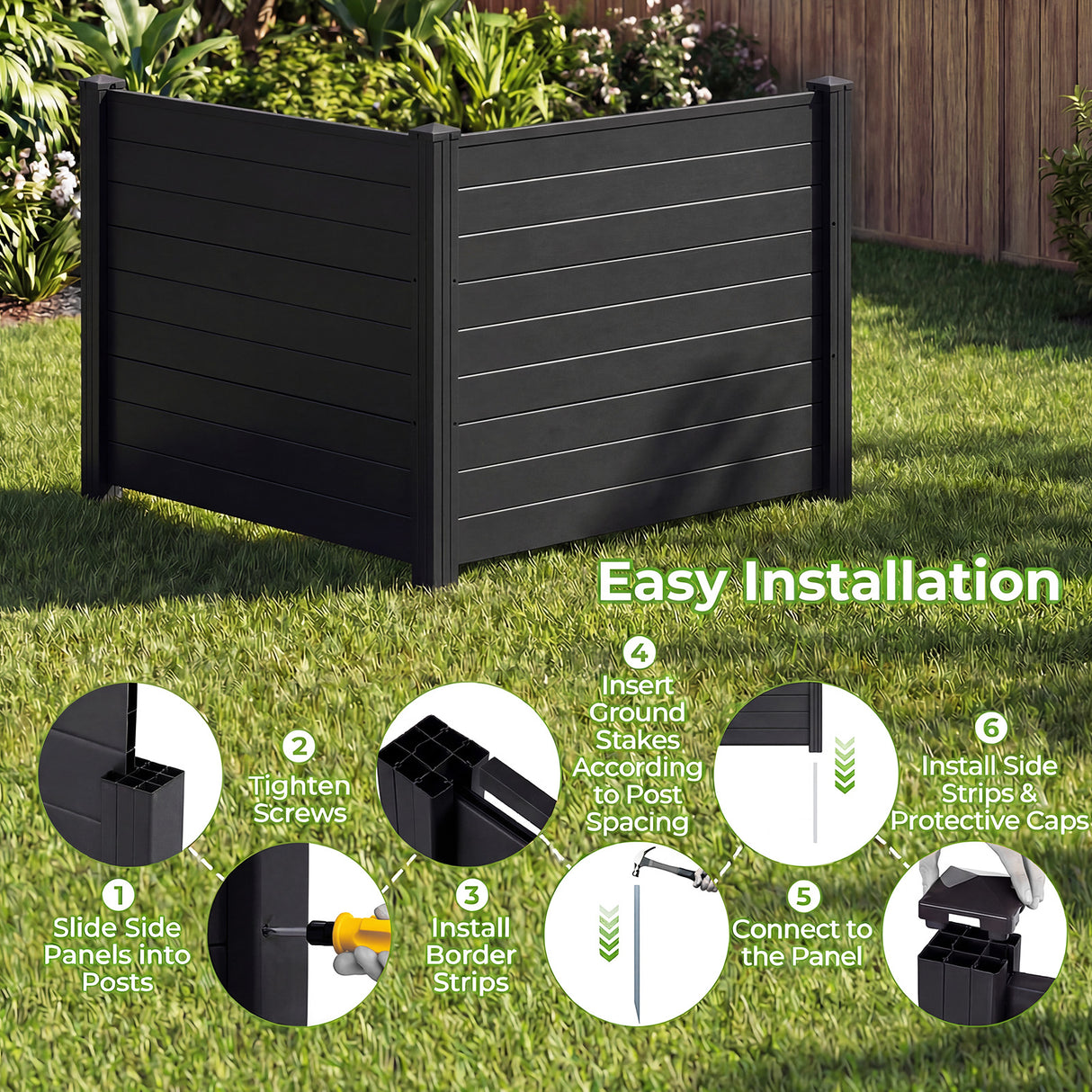 Outdoor PVC Air Conditioner Fence with 20 Inch Long Stakes-Black