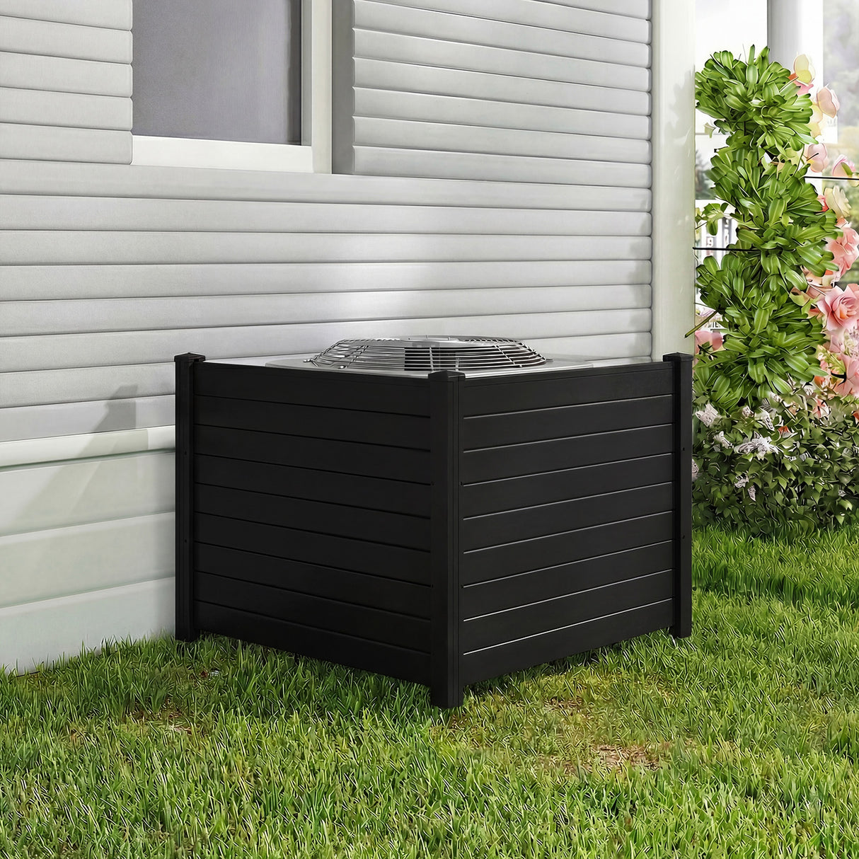 Outdoor PVC Air Conditioner Fence with 20 Inch Long Stakes-Black