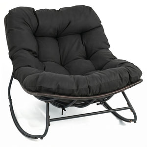 Outdoor Papasan Rocking Chair with Thick Cushion and Pads-Black