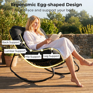 Outdoor Papasan Rocking Chair with Thick Cushion and Pads-Black