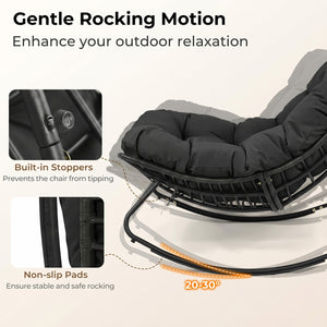 Outdoor Papasan Rocking Chair with Thick Cushion and Pads-Black