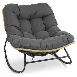 Outdoor Papasan Rocking Chair with Thick Cushioned Seat for Patio-Gray