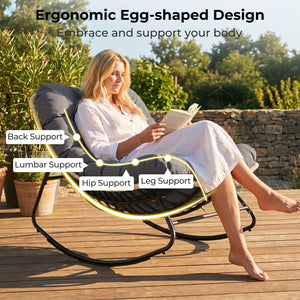 Outdoor Papasan Rocking Chair with Thick Cushioned Seat for Patio-Gray