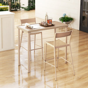 Outdoor Patio Bar Table Heavy Duty Rectangle Metal Frame-Brown