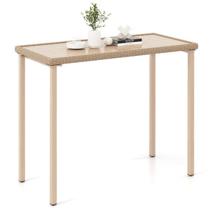 Outdoor Patio Bar Table Heavy Duty Rectangle Metal Frame-Brown