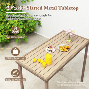 Outdoor Patio Bar Table Heavy Duty Rectangle Metal Frame-Brown