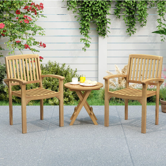 Set of 2 Outdoor Patio Chair with Slatted Seat and Curved Seat