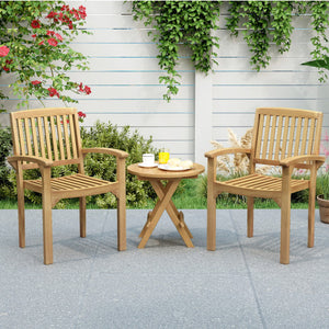 Set of 2 Outdoor Patio Chair with Slatted Seat and Curved Seat