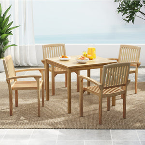Set of 4 Outdoor Patio Chair with Slatted Seat and Curved Seat