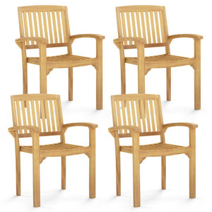 Set of 4 Outdoor Patio Chair with Slatted Seat and Curved Seat