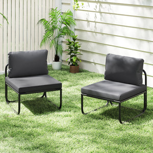 Outdoor Patio Chairs Set of 2 with Removable Cushions and Adjustable Foot Pads-Gray
