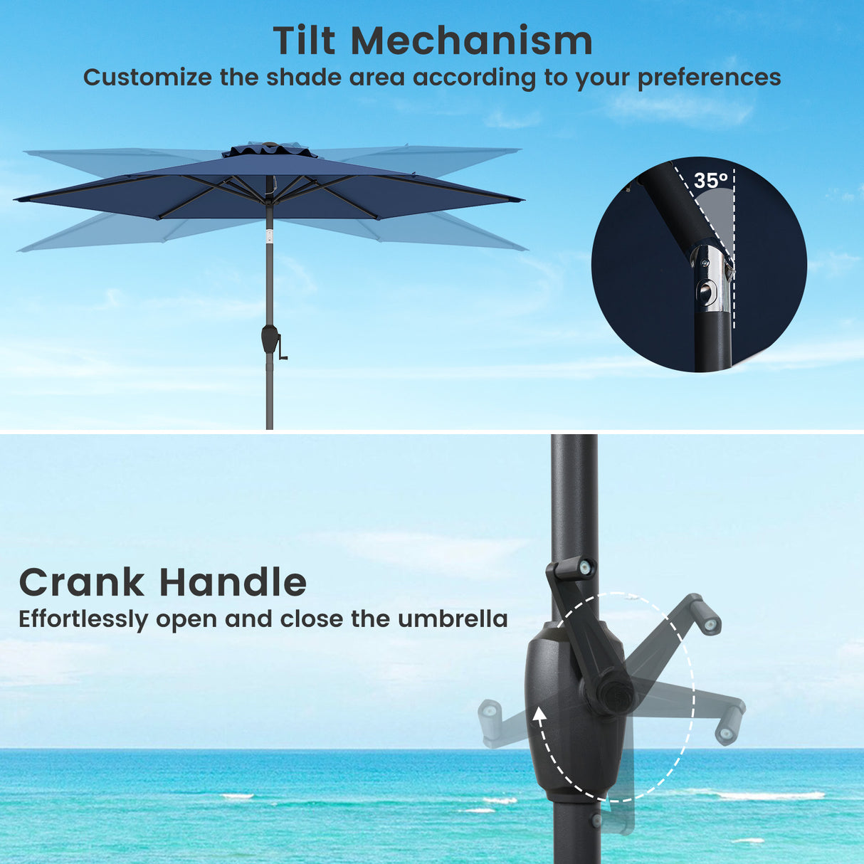 7.5 feet Outdoor Patio Heavy Duty Market Umbrella with Push Button Tilt-Navy