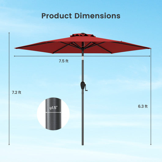 7.5 feet Outdoor Patio Heavy Duty Market Umbrella with Push Button Tilt-Burgundy