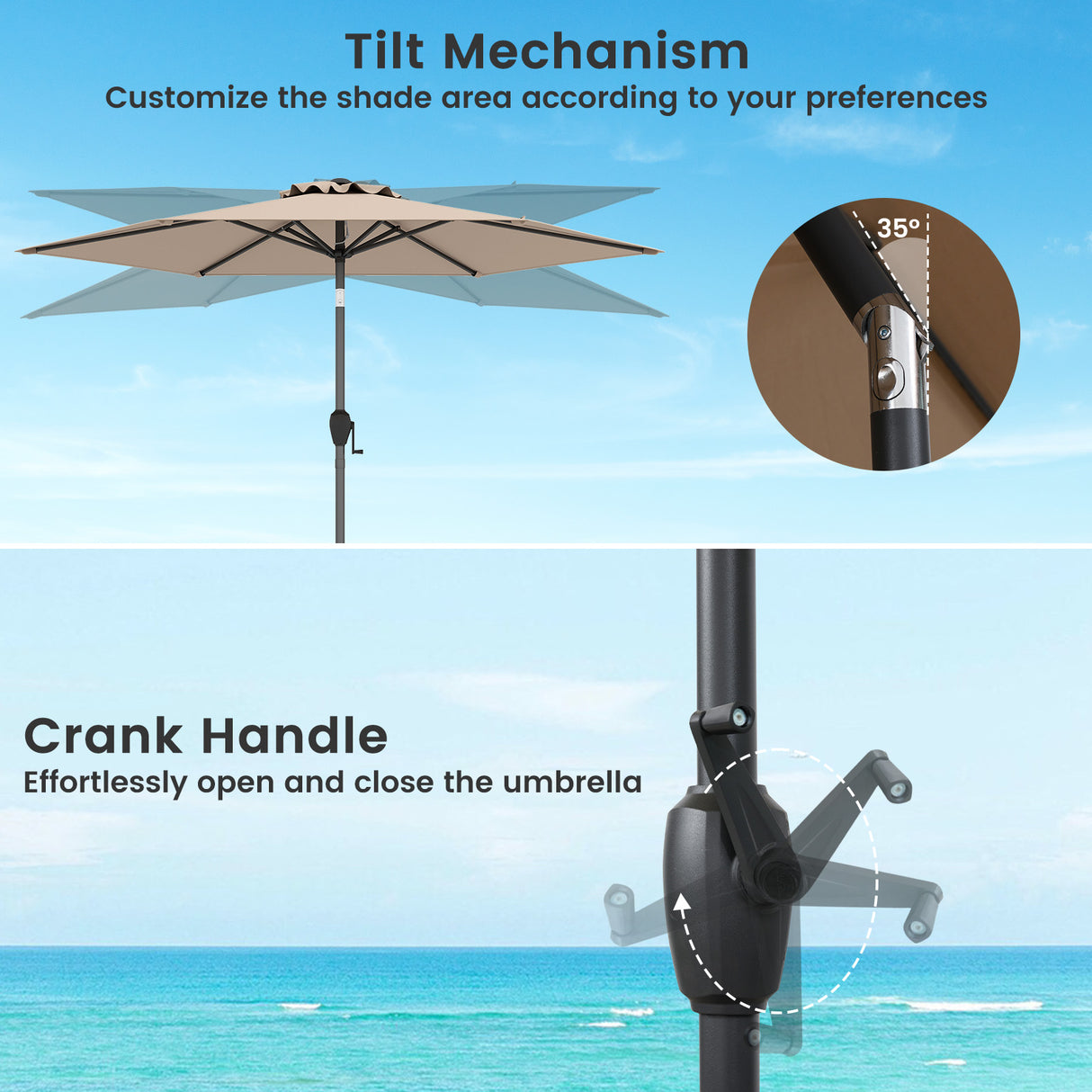 7.5 feet Outdoor Patio Heavy Duty Market Umbrella with Push Button Tilt-Tan