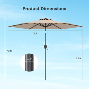 7.5 feet Outdoor Patio Heavy Duty Market Umbrella with Push Button Tilt-Tan
