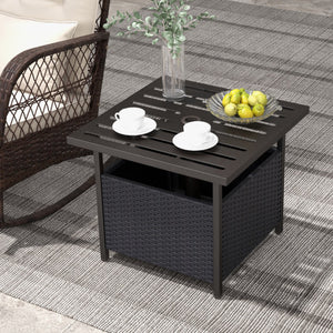 Outdoor Patio Rattan Wicker Steel Side Deck Table-Black