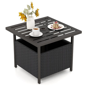 Outdoor Patio Rattan Wicker Steel Side Deck Table-Black