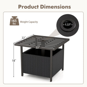 Outdoor Patio Rattan Wicker Steel Side Deck Table-Black