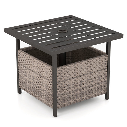 Outdoor Patio Rattan Wicker Steel Side Deck Table-Gray
