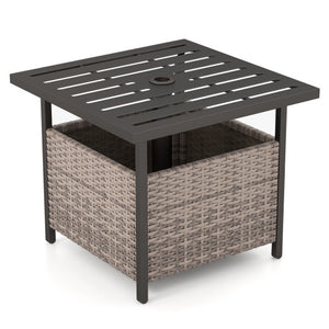 Outdoor Patio Rattan Wicker Steel Side Deck Table-Gray