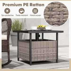 Outdoor Patio Rattan Wicker Steel Side Deck Table-Gray