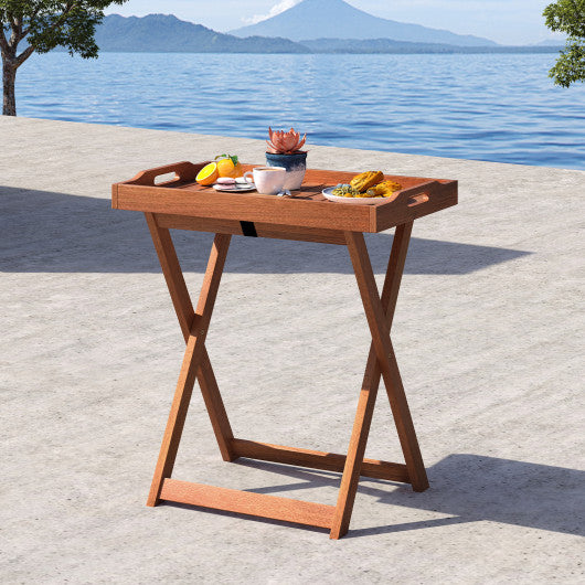 Outdoor Patio Solid Wood Tray Table with Removable Top No Assembly Required