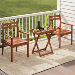 Outdoor Patio Solid Wood Tray Table with Removable Top No Assembly Required