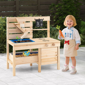 Outdoor Play Pretend Kitchen with Detachable Sandbox and Removable Sink-Natural