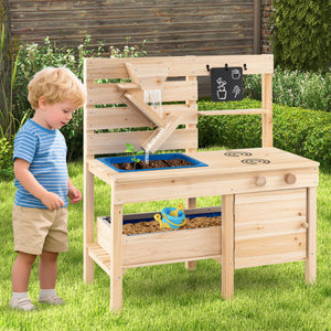 Outdoor Play Pretend Kitchen with Detachable Sandbox and Removable Sink-Natural