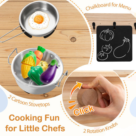 Wooden Toy Kitchen Playset with Removable Circulation Faucet and Cooking Accessories-Blue