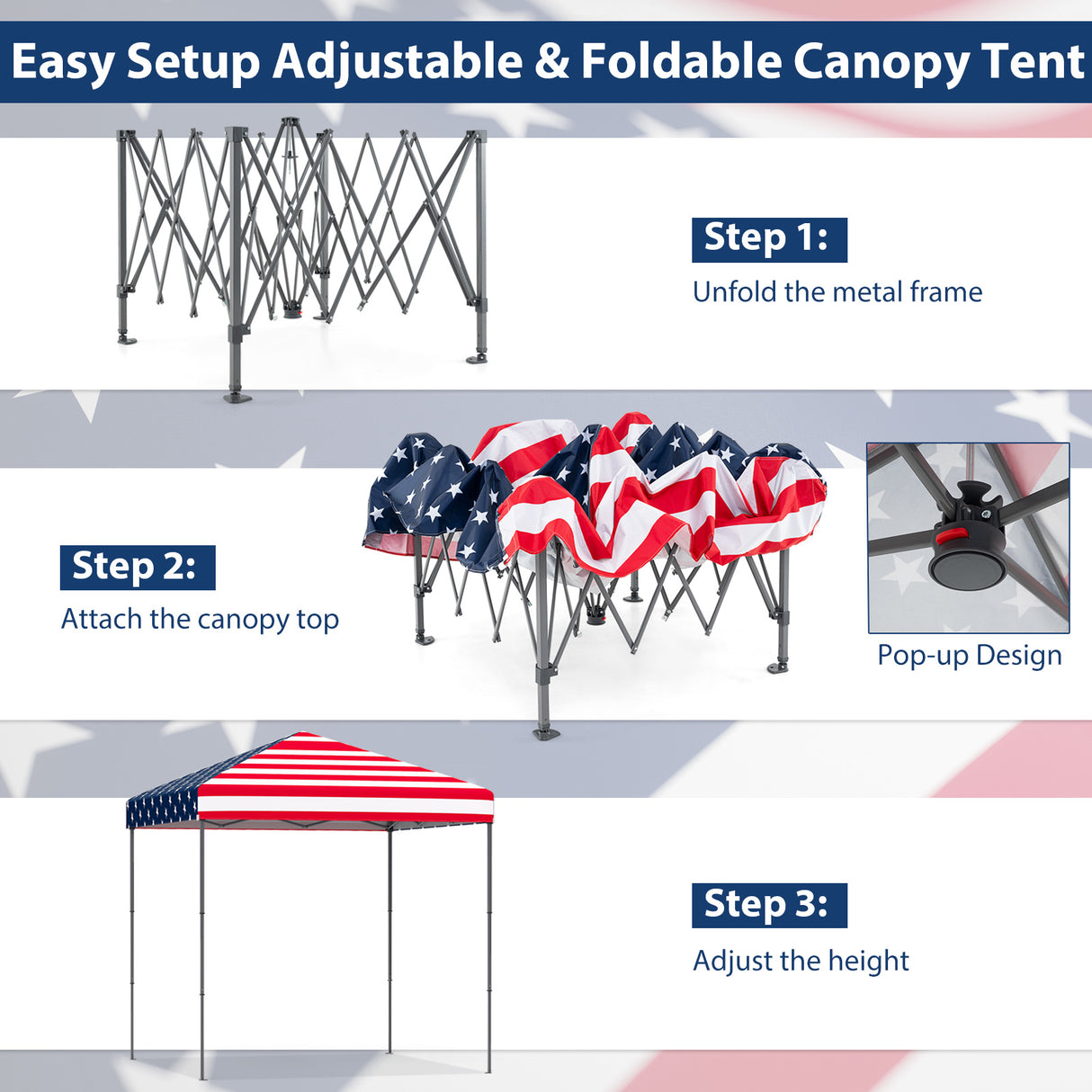 6.6 x 6.6 Feet Outdoor Pop-up Canopy Tent with UPF 50+ Sun Protection-Multicolor