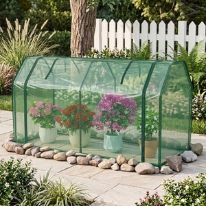 Outdoor Portable Mini Greenhouse with PE Cover and Zippered Door for Vegetables-Green