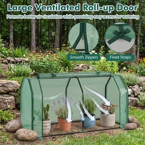 Outdoor Portable Mini Greenhouse with PE Cover and Zippered Door for Vegetables-Green